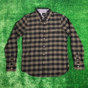 Vans Flannel Style Button Down Green & Black